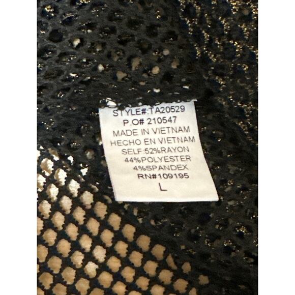 Love J Women's Black Fish Net Snap Button Long Sleeve Sheer Hoodie Cover Up Sz L - Picture 4 of 5